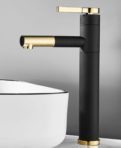 VÒI LAVABO TRÒN XOAY MÀU ĐEN VÀNG CAO 30 CM